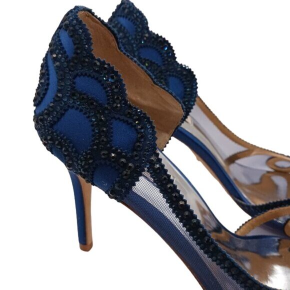 NEW Badgley Mischka Marla Blue Satin Beaded‎ Embellished Heels Size 8.5 - Picture 3 of 14